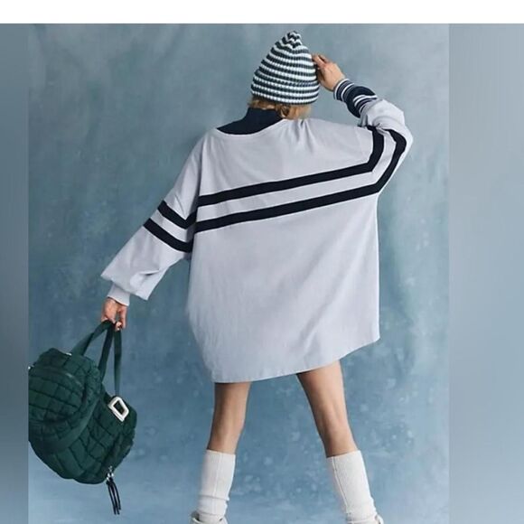 Free People Post Up Layer long sleeve shirt M oversized Crewneck stripe workout - Picture 2 of 7